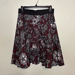 Closet Scuba Pleated Maroon Pausley Floral A line Skirt - 6